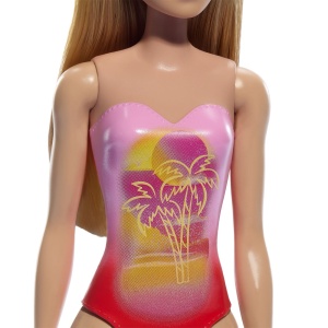 Papusa Barbie Blonda Cu Costum De Baie Roz La Piscina - Img 5