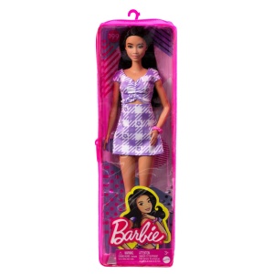 Papusa Barbie Fashionista Bruneta Cu Rochie Mov