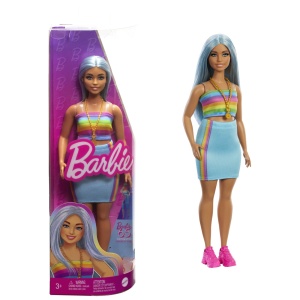 Papusa Barbie Fashionista Cu Par Albastru Platinat Si Top Sport - Img 4