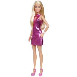 Barbie Fashionistas Papusa Barbie Blonda Cu Rochie Roz Metalizat - Img 3