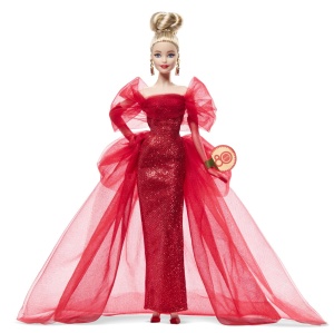 Barbie Signature Aniversare 80 De Ani Papusa Barbie Blonda Cu Rochie De Bal Rosie - Img 2