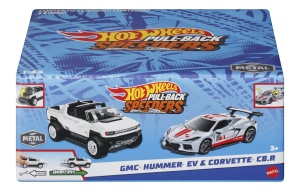 Hot Wheels Set 2 Masinute Metalice Pull Back Gmc Hummer Ev Si Corvette C8R 1:43