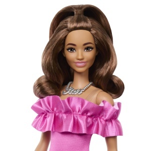 Papusa Barbie Fashionista Satena Cu Rochie Roz - Img 7