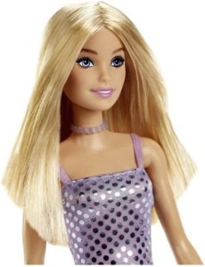Papusa Barbie Tinute Stralucitoare Blonda Cu Rochita Mov - Img 2