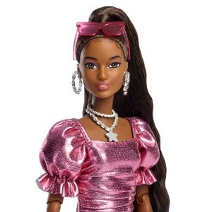 Barbie Deluxe Style Papusa Barbie Rochie Roz Metalizat Coral - Img 5