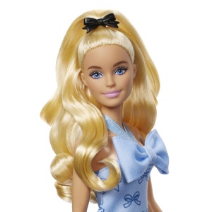 Barbie Fashionistas Papusa Barbie Blonda Cu Rochie Albastra Cu Fundite - Img 6