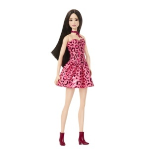 Barbie Fashionistas Papusa Barbie Bruneta Cu Rochie Leopard Roz - Img 7