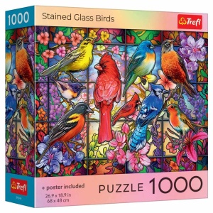 Puzzle Trefl 1000 Pasari Din Vitraliu Cu Poster Inclus