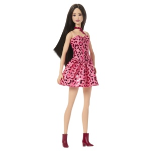 Barbie Fashionistas Papusa Barbie Bruneta Cu Rochie Leopard Roz - Img 4