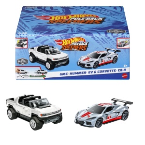 Hot Wheels Set 2 Masinute Metalice Pull Back Gmc Hummer Ev Si Corvette C8R 1:43 - Img 5