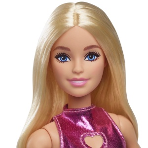 Barbie Fashionistas Papusa Barbie Blonda Cu Rochie Roz Metalizat - Img 4