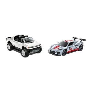 Hot Wheels Set 2 Masinute Metalice Pull Back Gmc Hummer Ev Si Corvette C8R 1:43 - Img 2