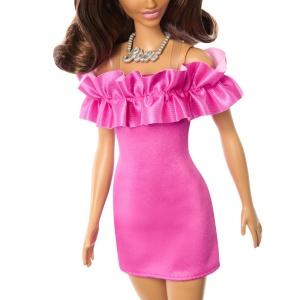 Papusa Barbie Fashionista Satena Cu Rochie Roz - Img 8