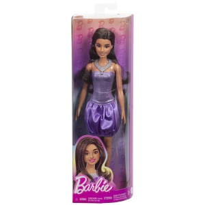Barbie Fashionistas Papusa Barbie Bruneta Cu Rochie Mov Si Colier