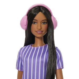 Barbie Papusa Barbie Fashionistas Bruneta Cu Rochie Mov Dungata Cu Autism - Img 8