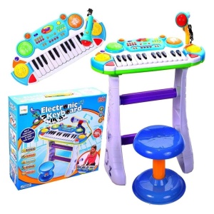 Instrument Muzical Pianina Electronica Malplay Cu Scaun Si Microfon 45 Cm Inaltime Albastru