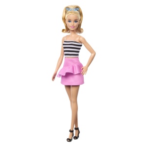 Papusa Barbie Fashionista Blonda Cu Parul Prin In Coada Si Fusta Roz - Img 2