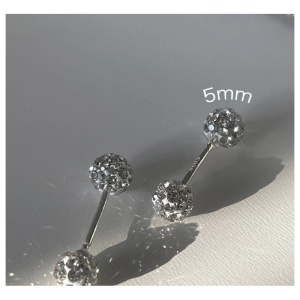 Cercei Argintii Model Bila cu Pietre Piercing 5mm - Img 3