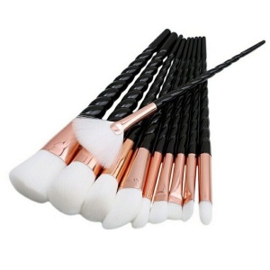 Set mit 10 Einhorn-Make-up-Pinseln, Schwarzgold - C04