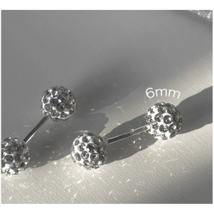Cercei Argintii Model Bila cu Pietre Piercing 6mm