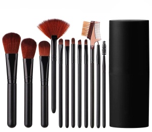 Set mit 12 Make-up-Pinseln mit schwarzem Ständer - MAK07