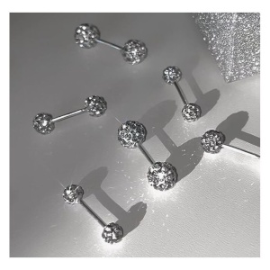 Cercei Argintii Model Bila cu Pietre Piercing 4mm