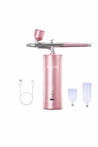 Kabelloses tragbares Airbrush-Set mit Kompressor – 10 W, Rosa, für Make-up, Nail Art & Malerei
