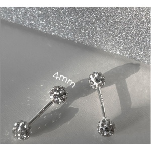 Cercei Argintii Model Bila cu Pietre Piercing 4mm - Img 2
