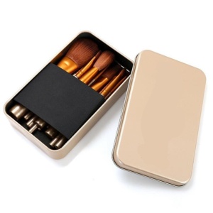 Set mit 12 professionellen Make-up-Pinseln in einer Metallbox, Gold