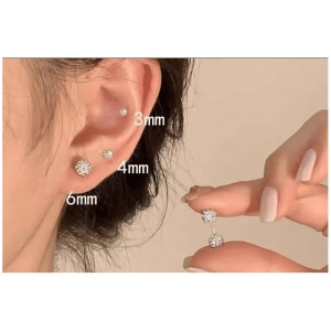 Cercei Argintii Model Bila cu Pietre Piercing 6mm - Img 3