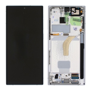 Display Samsung Samsung Galaxy S22 Ultra S908 cu rama silver , White Original Service Pack