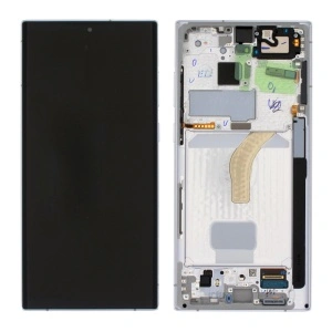 Display Samsung Samsung Galaxy S22 Ultra S908 cu rama silver , White Original Service Pack