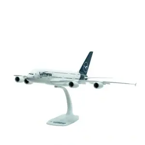 Macheta avion Lufthansa Airbus A380-800, plastic, 37.5 cm, scara 1:200