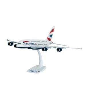 Macheta de avion British Airways Airbus A380-800, plastic, 37,5 cm, scara 1:200