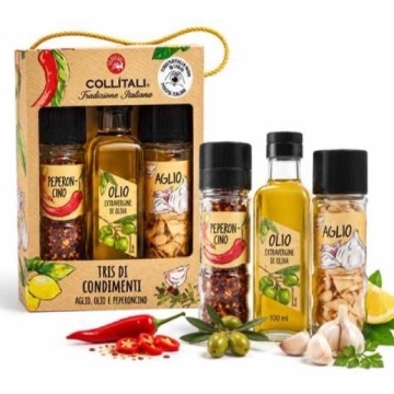 COLLITALI SET CADOU USTUROI, ULEI ȘI ARDEI IUTE 58 G + 100 ML