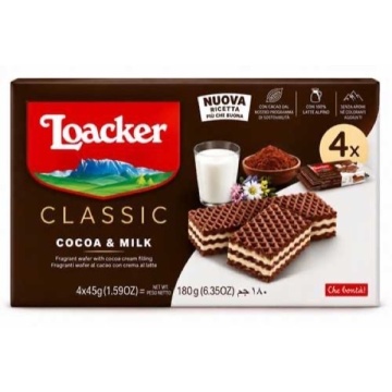 NAPOLITANE LOACKER CACAO ȘI LAPTE 45 G X4