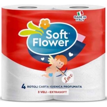 HARTIE IGIENICA SOFT FLOWER LOVE ROSU 4 ROLE 3 STRATURI