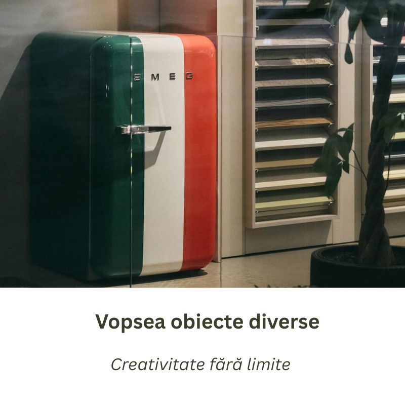 Mostre de culori vibrante Lechsys aplicate pe diverse obiecte de decor și suporturi mixte.