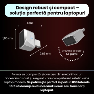 Cititor de amprente USB-C model U10, securitate avansata, carcasa metalica, recunoastere amprenta 360°, inregistrare pana la 10 amprente, portabil, compatibil Android si IOS, format compact, plug & play, gri - Img 6