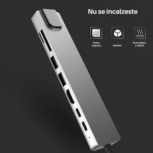 Hub Adaptor Multiport 6 in 1, USB-C 3.1, 4K HDMI Output, LAN RJ45 Ethernet (100 MB/S), 2 x USB 3.0, Power Delivery Port 87 W, Docking Station pentru Laptop, MacBook Air/Pro, Chromebook, Tableta, Gri - Img 7