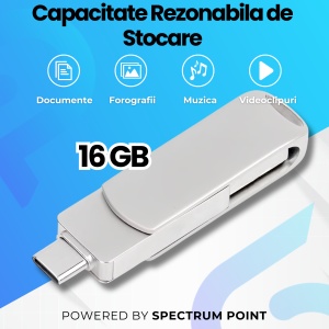 Memorie USB Dual Drive pentru Smartphone, Tablete si Calculatoare, 16 GB, USB 3.0, USB Type-C, Metal, Argintiu - Img 2