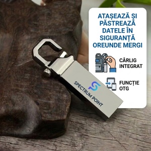Stick USB / Memorie USB SpectrumPoint, capacitate 64 GB, USB 3.0, OTG, compatibil Laptop/ PC, Design Breloc, Carcasa Metalica, Argintiu - Img 6
