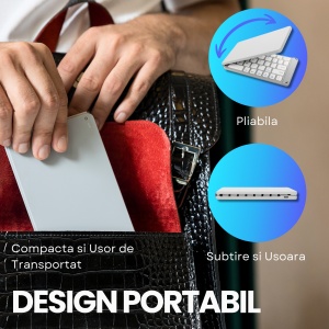 Tastatura Pliabila Universala, conectare prin Bluetooth, fara fir, compatibila Windows / Android / IOS /Sisteme PC / Laptop / Tableta, Argintiu - Img 5