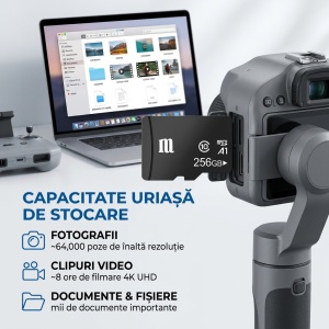 Card De Memorie TF (MicroSD), Capacitate 256 GB, Clasa 10, Transfer de mare viteza, Pentru Telefon, Laptop, Tableta, Camera Foto, Camera Video, Camera Auto, Camera De Supraveghere, Consola PSP, Negru - Img 3
