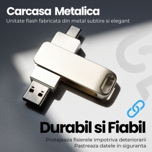 Memorie USB Dual Drive pentru Smartphone, Tablete si Calculatoare, 8 GB, USB 2.0, USB Type-C, Metal, Argintiu - Img 4