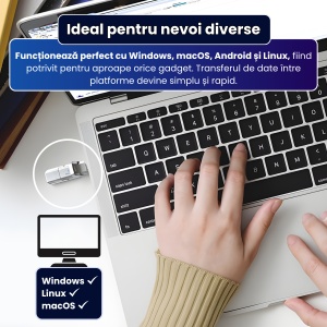Stick de memorie 2 in 1 USB + Type-C, 256 GB, SpectrumPoint, interfata duala, pentru telefon/laptop/PC/tableta, design metalic minimalist, performanta in transferuri, capac protectie, compatibil universal, portabil si rezistent, argintiu - Img 6