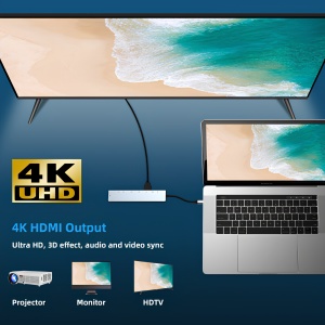 Hub Adaptor Multiport 10 in 1, USB-C 3.1, 4K HDMI Output, LAN RJ45 Ethernet (1000 MB/S), 3x USB 2.0, 1x USB 3.0, Power Delivery Port 87 W, TF si SD Card Reader, Docking Station pentru Laptop, MacBook Air/Pro, Chromebook, Tableta, Gri - Img 4