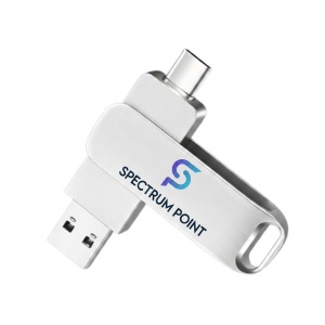Memorie USB Dual Drive pentru Smartphone, Tablete si Calculatoare, 128 GB, USB 3.0, USB Type-C, Metal, Argintiu