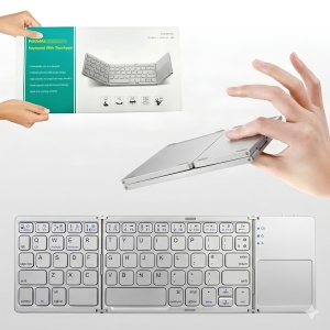 Tastatura pliabila universaa cu touchpad integrat, Bluetooth 3.0, fara fir, ultra slim, compatibila cu Windows/Android/iOS/Smart TV, Argintiu