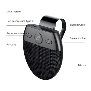 Car Kit Auto, difuzor Bluetooth 5.0, hands-free pentru telefonul din masina, mini radio, transmisie vocala, stanby 500 ore, negru - Img 7